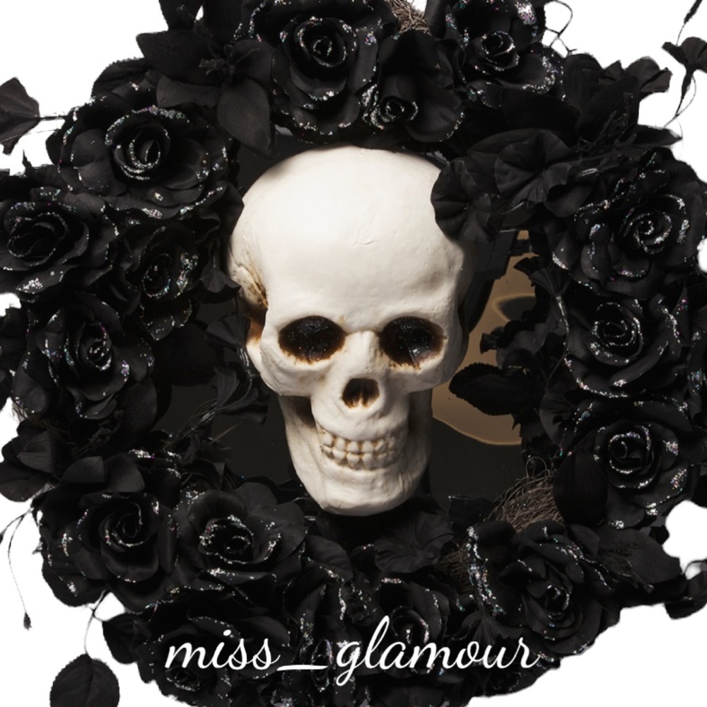 Halloween Gothic Rose & Spooky Gothic Skull Wreath 24" New